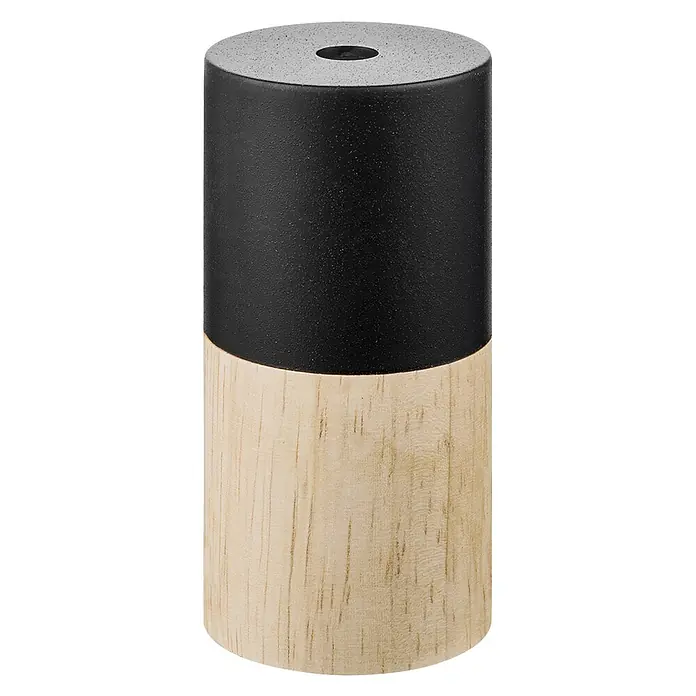 Home Sweet Home Lampenfassung - E27, Schwarz, Höhe: 10,5 cm - Nahaufnahme eines zylindrischen Türstoppers mit einer schwarzen Oberseite und einer Holzbasis, der für Stabilität und Schutz sorgt.