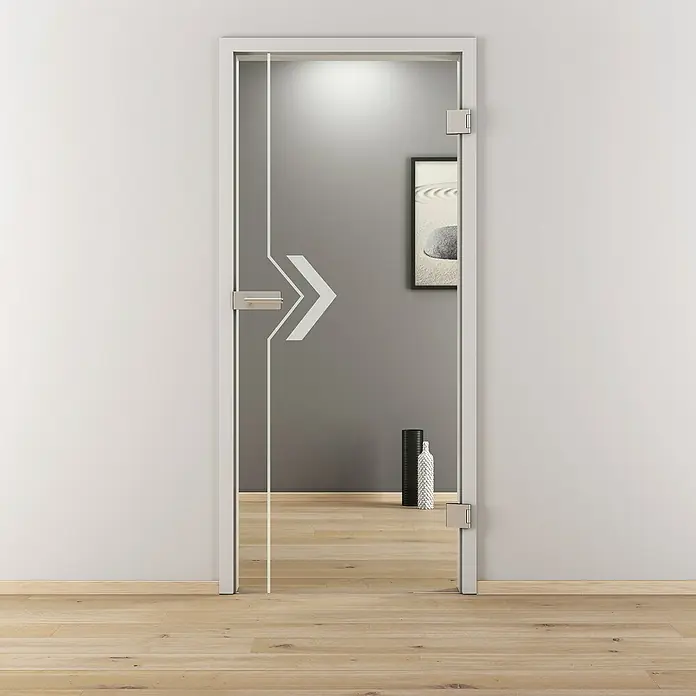 Diamond Doors Glasdrehtür 599 - 834 x 1.972 mm, DIN Anschlag: Rechts, Klarglas - Glastür mit Pfeil-Design: Moderne Innentür mit klarem Glas und markantem Pfeil-Dekor für stilvolle Raumgestaltung.