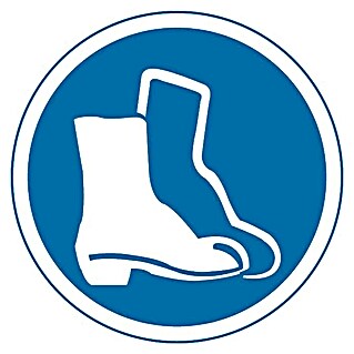 Cartel (Azul/Blanco, Uso obligatorio de calzado de seguridad, 10,5 x 10,5 cm)