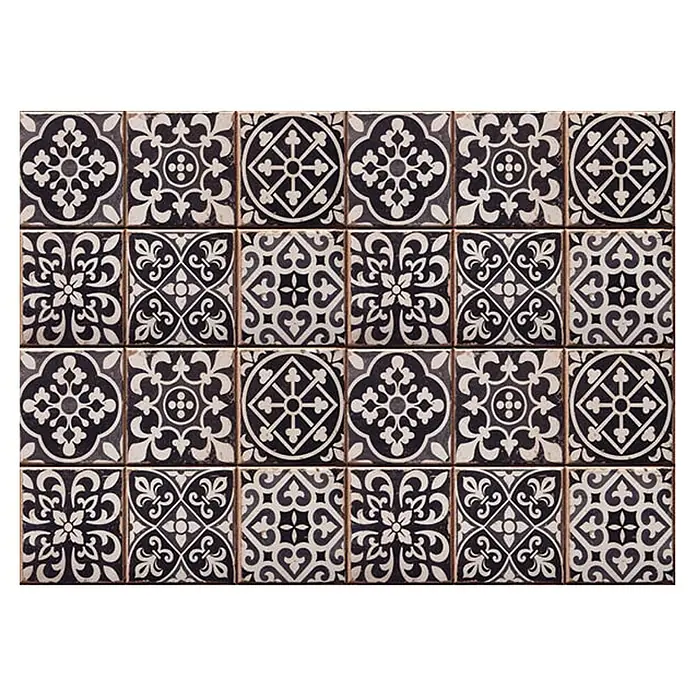 Vinilo de pared azulejos Hidráulico - Marrón, Plástico - Azulejos blancos y negros con diferentes diseños. El diseño de los azulejos es ideal para cocinas y baños.