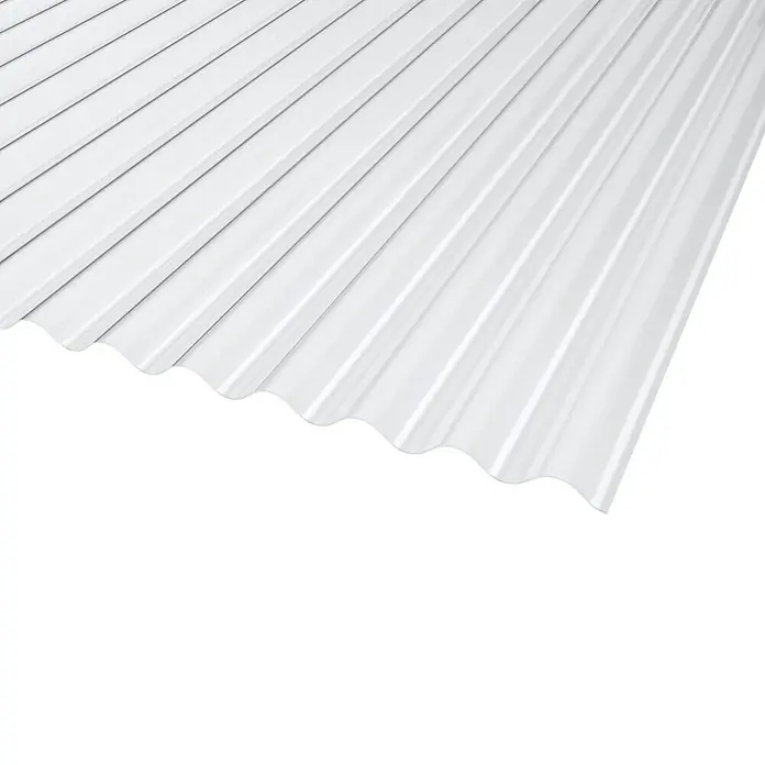 PLEXIGLAS® Wellplatte Resist - 200 cm x 104,5 cm x 1,8 mm, Acrylglas (PMMA), Transparent, Glatt, 76/18 mm, Rund - Ein Blatt aus transparentem, gewelltem Kunststoffmaterial, ideal für Dach- oder Wandverkleidungen, das Licht durchlässt.