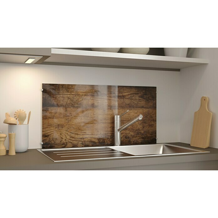 CUCINE Küchenrückwand (Wooden, 80 x 40 cm, Stärke: 6 mm, Einscheibensicherheitsglas (ESG))
