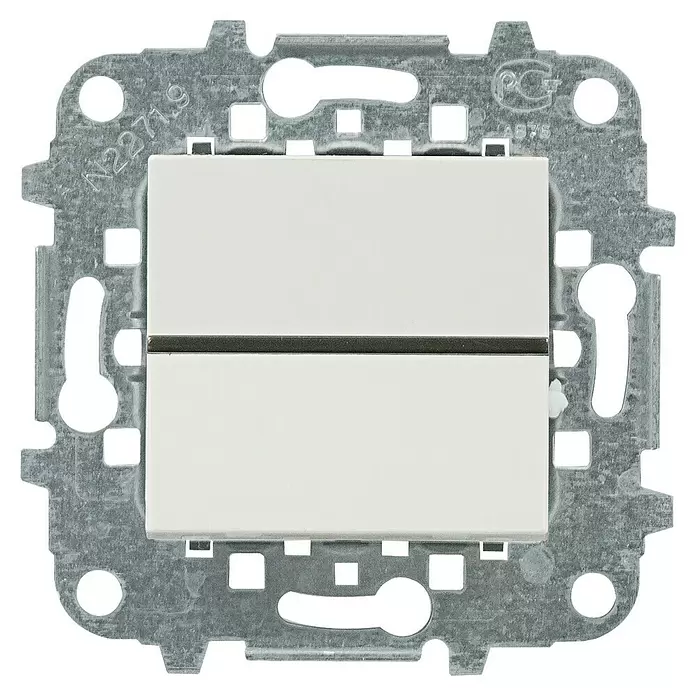 Niessen Zenit Pulsador - Blanco, Plástico - Interruptor doble blanco con marco de montaje de metal gris.