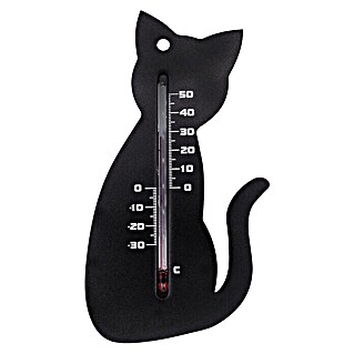 Nature Buitenthermometer zwarte kat (Kunststof, Zwart)