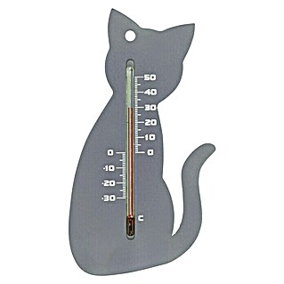 Nature Buitenthermometer grijze kat (Hoogte: 23,1 cm, Kunststof, Grijs)