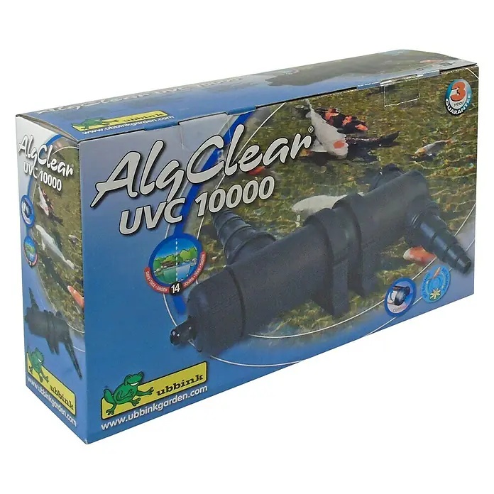 Ubbink Vorklärgerät AlgClear UV-C 10000 - Leistung: 11 W - Karton mit Ubbink AlgClear UVC 10000 Teichklärer, der klares Wasser garantiert und Algenwachstum reduziert.