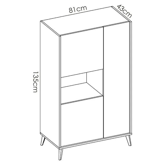 Dekit Aparador Ness - L x An x Al: 43 x 81 x 135 cm, Natural/Blanco - Ilustración de un elegante armario con compartimentos abiertos y líneas limpias, ideal para espacios de vida modernos.
