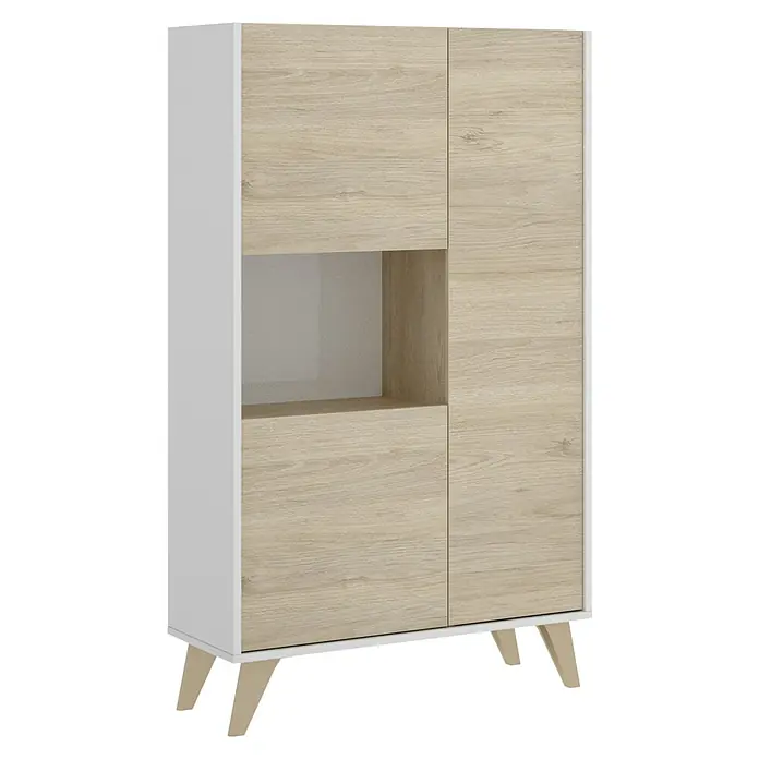 Dekit Aparador Ness - L x An x Al: 43 x 81 x 135 cm, Natural/Blanco - Atractivo armario en blanco y aspecto de madera, ideal para un almacenamiento elegante y un diseño de habitación moderno.