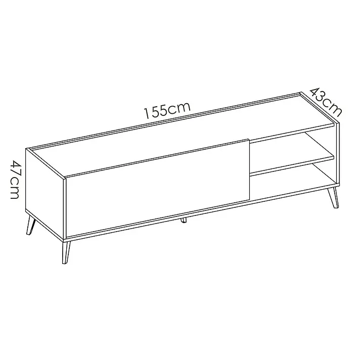 Dekit Mueble para TV Ness - L x An x Al: 43 x 155 x 47 cm, Natural/Grafito - Ilustración de un mueble de TV de 155 cm de largo, 43 cm de ancho y 47 cm de alto, un complemento ideal para cualquier sala de estar moderna.