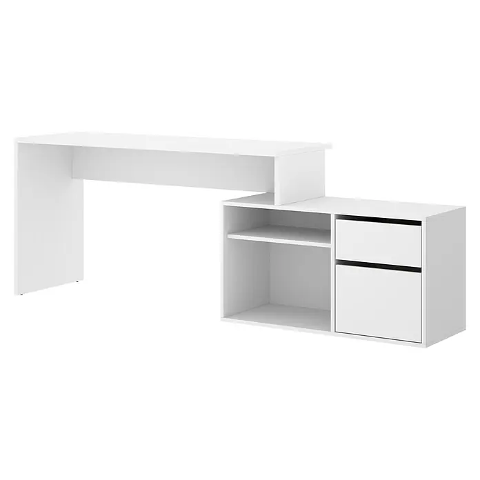 Dekit Mesa de escritorio Rox - L x An x Al: 92 x 139 x 75 cm, Blanco - Escritorio esquinero blanco moderno con almacenamiento integrado y diseño minimalista, ideal para la oficina en casa y el estudio.