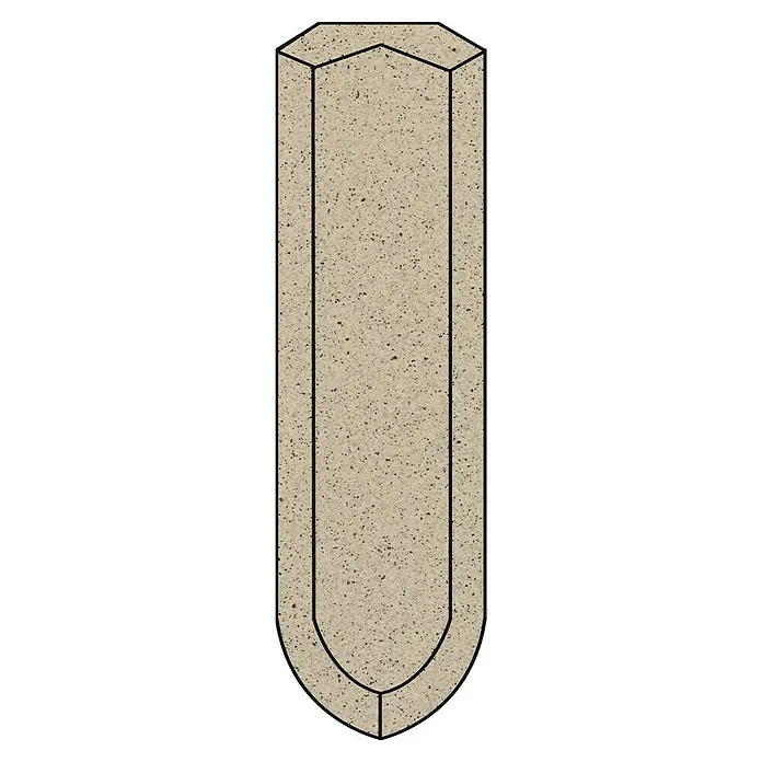 Sockelfliese Cefalu Hohlkehle Innen - 10 x 2,5 cm, Grau, Matt - Länglicher Dekorationsartikel mit beiger Farbgebung und grober, leicht marmorierter Textur, umrandet von einer schwarzen Linie.