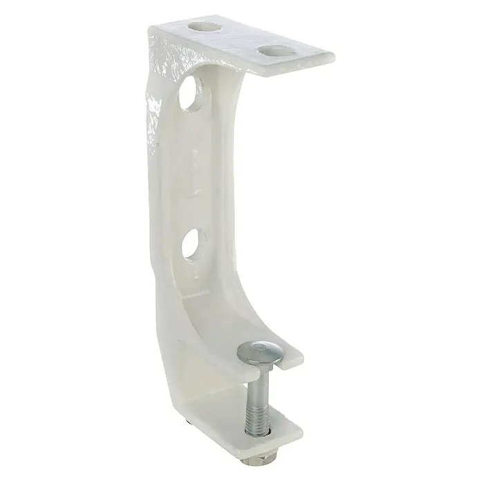 Wand- & Deckenhalter E3200-55 - 105 x 50 x 217 mm, Weiß, Passend für: Sunfun Hülsenmarkisen ab 4,5 m Breite - Produktansicht eines weißen Lampenschirms, der für die Installation und Befestigung an Lampen oder Leuchten verwendet wird.