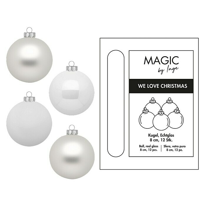 Weihnachtskugeln (Just White, Glas, Durchmesser: 8 cm, 12 Stk.) | BAUHAUS