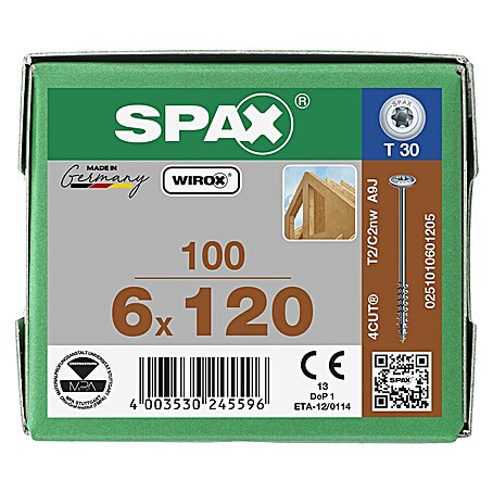 Spax HI FORCE Tellerkopfschraube HI.FORCE WIROX (Ø x L: 6 x 120 mm, WIROX Oberfläche, T-Star plus, 100 Stk.)