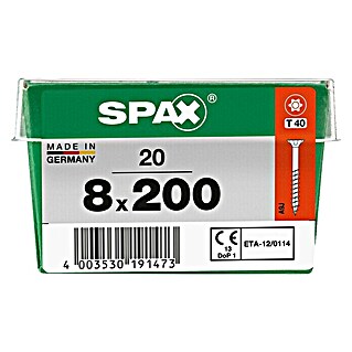 Spax Senkkopfschraube Holzbauschraube (Ø x L: 8 x 200 mm, Stahl, 20 Stk., Teilgewinde)