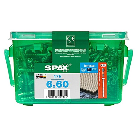 Spax T-Star plus Terrassenschraube T-Star plus (Ø x L: 6 x 60 mm, Edelstahl rostfrei A4, Blank, 175 Stk.)