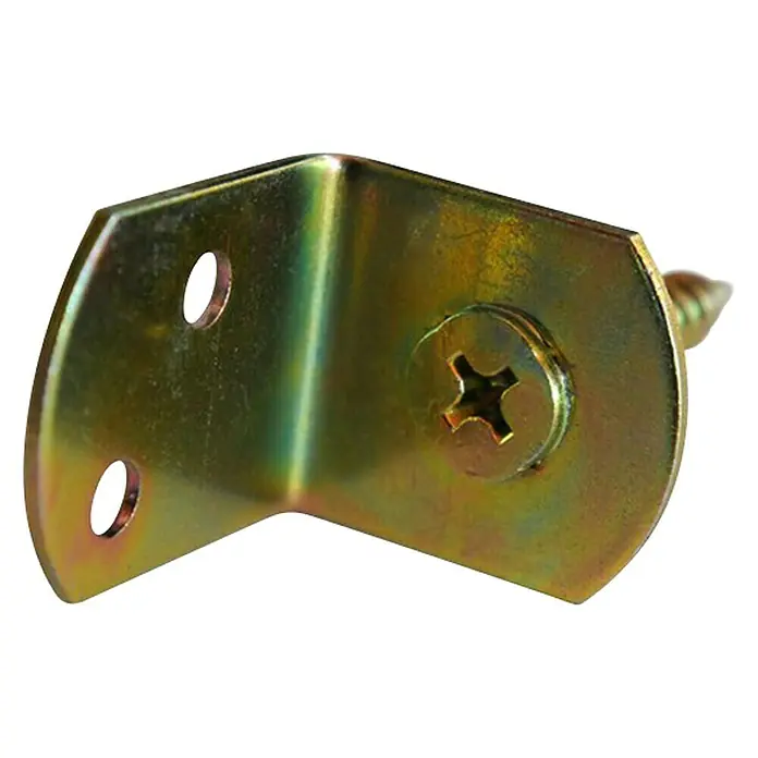 Andrewex Flechtzaunbeschlag - 30 x 30 mm - Ein goldener Winkelverbinder mit Schraube zur Befestigung, ideal für Möbelreparaturen und -konstruktionen.
