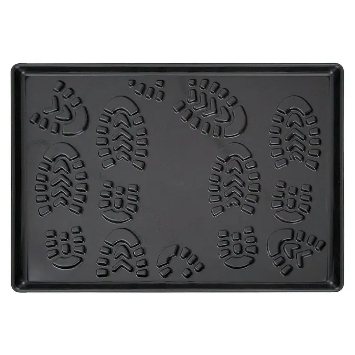 Schuhabtropfschale - 49 x 35 cm, Schwarz, Rechteckig - Schwarze Schuhablage aus Kunststoff mit Schuhabdruckmuster zur Sauberhaltung des Eingangsbereichs.