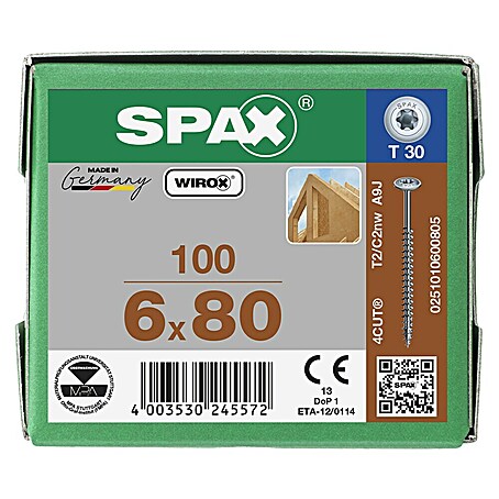Spax HI FORCE Tellerkopfschraube HI.FORCE WIROX (Ø x L: 6 x 80 mm, WIROX Oberfläche, T-Star plus, 100 Stk.)
