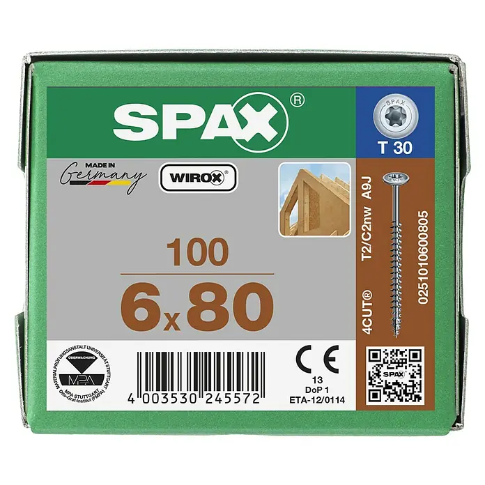 Spax HI FORCE Tellerkopfschraube HI.FORCE WIROX - Ø x L: 6 x 80 mm, WIROX Oberfläche, T-Star plus, 100 Stk. - Verpackung von SPAX Universalschrauben 6,0 x 80 mm, ideal für vielfältige Anwendungen im Innen- und Aussenbereich.