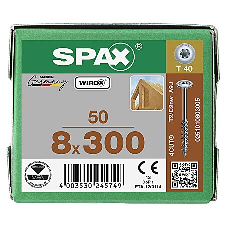 Spax HI FORCE Tellerkopfschraube IN.FORCE (Ø x L: 8 x 300 mm, WIROX Oberfläche, T-Star plus, 50 Stk.)