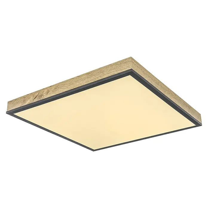 Globo Doro LED-Panel Holzoptik - 12 W, 30 x 30 cm, Holzoptik/Graphit, Warmweiß - Quadratische Deckenleuchte mit Holzrahmen und sanftem Licht, die jedem Raum Wärme verleiht. Das schlichte Design fügt sich nahtlos ein.