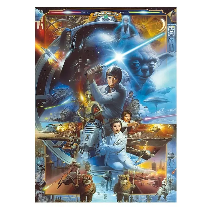 Komar Star Wars Fototapete Luke Skywalker - 4 -tlg., B x H: 184 x 254 cm, Papier - Ein beeindruckendes Star Wars-Poster mit Luke Skywalker, Darth Vader, Yoda und vielen weiteren ikonischen Charakteren und Raumschiffen.