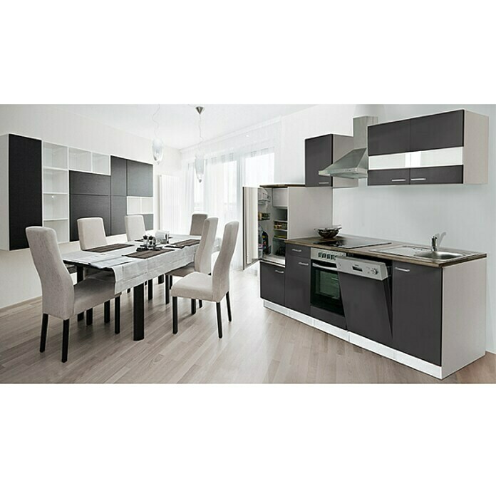 Respekta Composición de cocina (Ancho: 280 cm, Con dispositivos eléctricos, Gris)