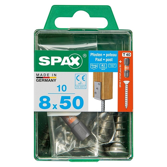 Spax T-Star plus Verbindungsschraube Pfosten (Ø x L: 8 x 50 mm, Edelstahl, 10 Stk., Zentrierkopf, Vollgewinde) | BAUHAUS
