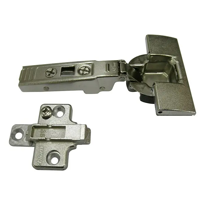 Stabilit Bisagra de cazoleta - Tope de esquina, Diámetro cazoleta: 35 mm, 95 ° - Una bisagra de puerta metálica con placa de montaje, ideal para la construcción y reparación de muebles.