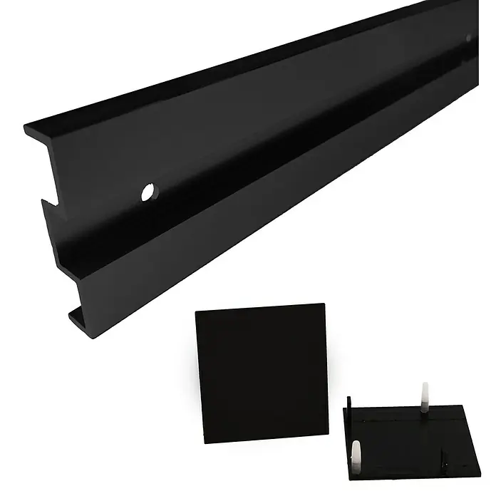 Diamond Doors Abstands-Set Linea 60 2.0 - Schwarz, 2.200 x 15,5 x 63,5 mm, Passend für: Diamond Doors Glasschiebetür-Beschlag Linea 60 2.0 - Schwarze Bilderleiste mit Zubehörteilen, ideal zum Aufhängen von Kunstwerken und Dekorationen. Robuste Ausführung für sicheren Halt.