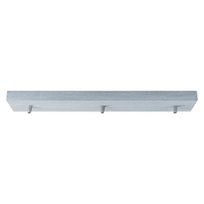 Home Sweet Home Lampenbaldachin - 3-fach, Beton, 9,5 x 47 cm - Nahaufnahme einer rechteckigen Deckenleuchte aus Metall mit drei Befestigungspunkten für eine elegante Beleuchtung.