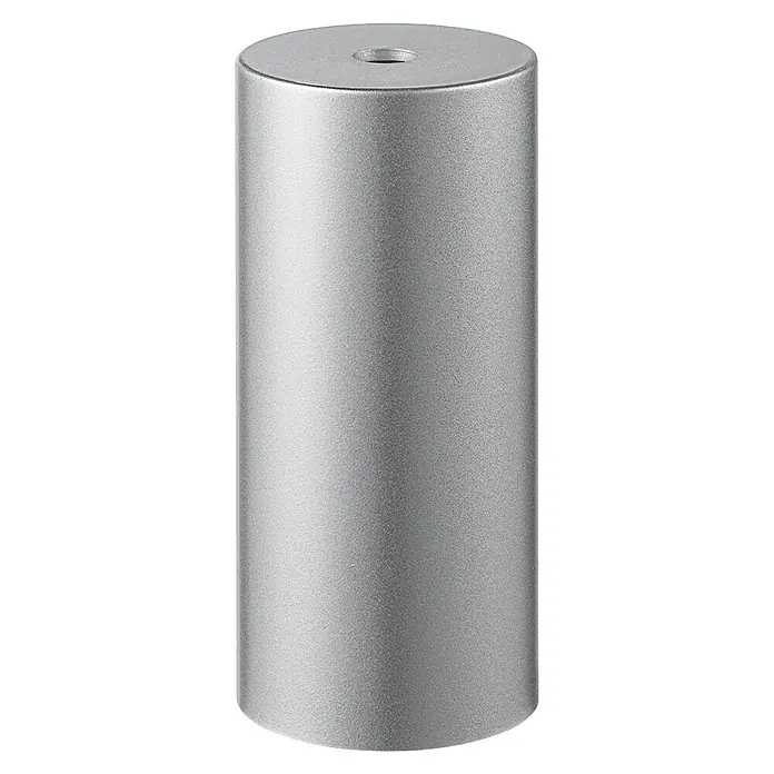 Home Sweet Home Lampenfassung - E27, Titan, Ø x H: 5 x 11 cm - Nahaufnahme eines modernen, zylindrischen Lampensockels aus gebürstetem Aluminium mit zentraler Bohrung für die Kabelführung.