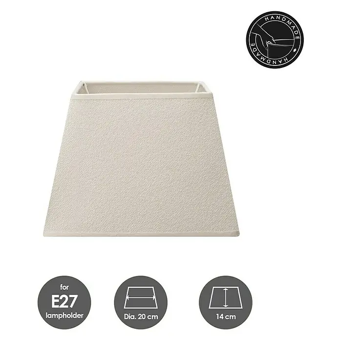 Home Sweet Home Lampenschirm Melrose - L x B x H: 20 x 20 x 14 cm, Warm White, Stoff, Eckig - Nahaufnahme eines trapezförmigen Lampenschirms in Cremefarbe.