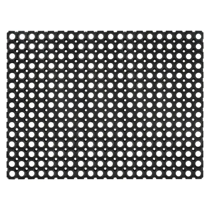 Fußmatte Vera - 60 x 80 cm, Schwarz - Schwarze Gummimatte mit Löchern, ideal für Nassbereiche und zur Ableitung von Flüssigkeiten. Robuste Konstruktion für hohe Beanspruchung.