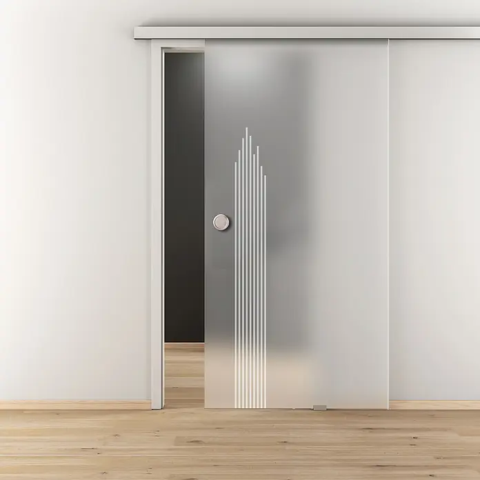 Diamond Doors Glasschiebetür 597 - 935 x 2.058 mm, Einscheibensicherheitsglas (ESG), Milchglas - Elegante Glasschiebetür mit mattiertem Finish und stilvollem Streifenmuster, die einen Hauch von moderner Ästhetik in den Raum bringt.