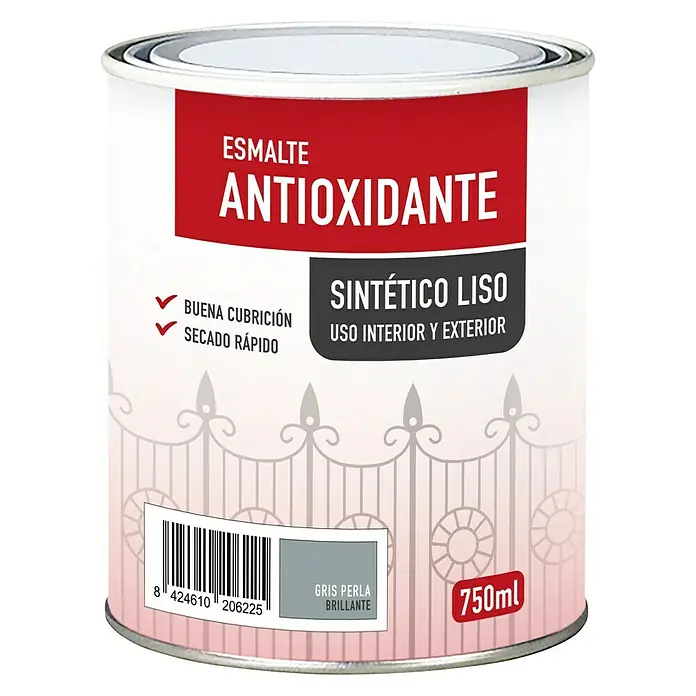Esmalte de color sintético antioxidante - Gris perla, Brillante, 750 ml, Base disolvente - Bote de pintura antioxidante en gris perla brillante, para uso interior y exterior, con una capacidad de 750 ml.