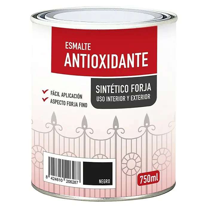 Esmalte de color sintético antioxidante - Negro, 750 ml, Base disolvente - Bote de pintura antioxidante "Esmalte Antioxidante", esmalte sintético forja para interior y exterior, 750ml.