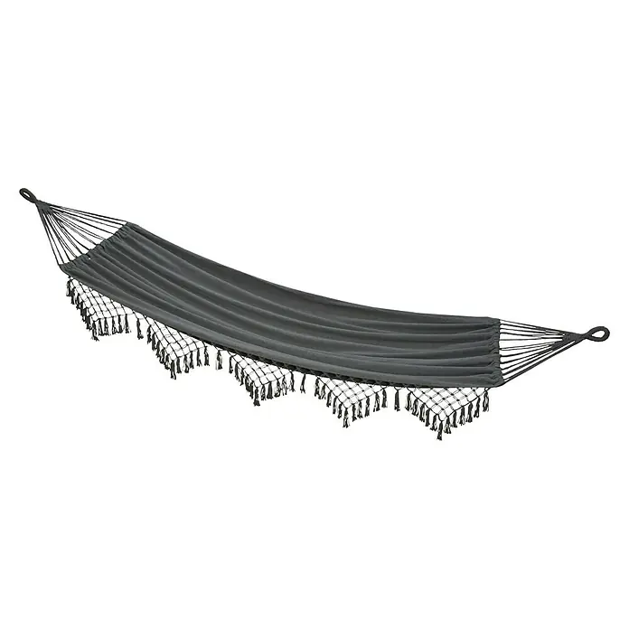 Conacord Hängematte Galaxy - Dunkelgrau, Ohne Holzstab, Länge: 320 mm - Graue Hängematte mit dekorativen Fransen, ideal zum Entspannen im Garten oder auf der Terrasse.