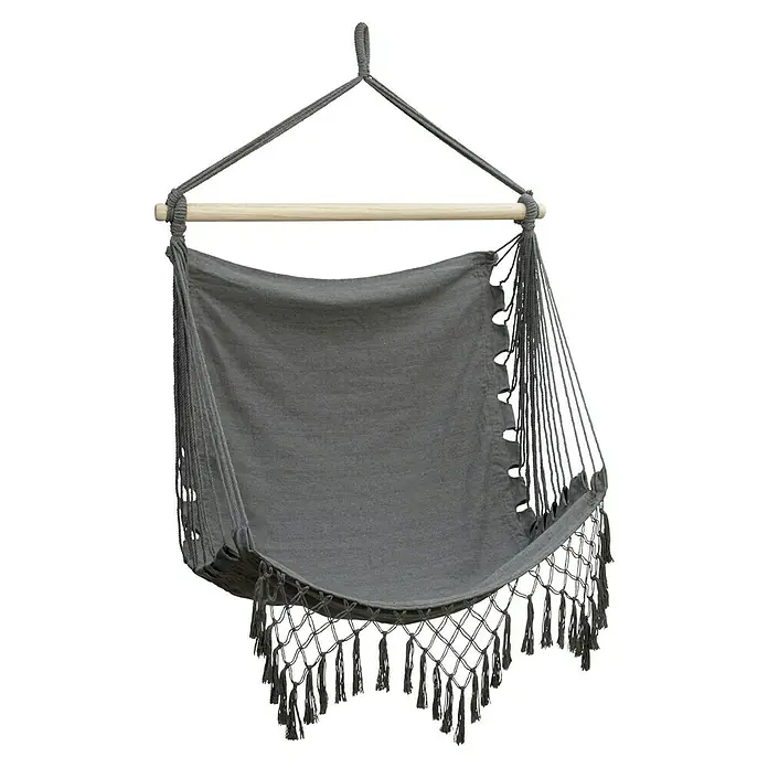 Conacord Hängesessel Galaxy - Dunkelgrau - Bequemer Hänge-Sessel aus grauem Stoff mit dekorativen Fransen und einer Holzstange zur Aufhängung. Ideal zum Entspannen im Garten oder auf dem Balkon.