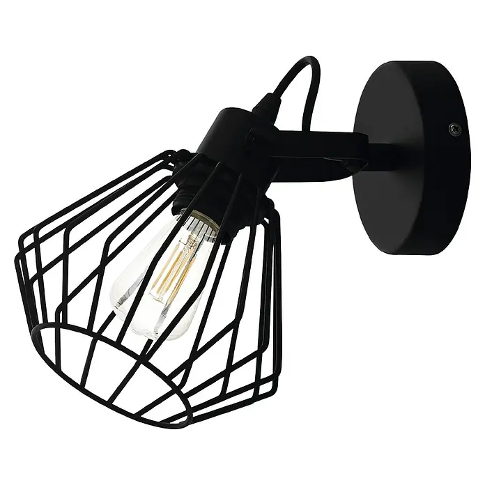 Eglo Deckenstrahler TABILLANO - Schwarz, E27, 1 Stk. - Schwarze Wandleuchte im Industriedesign mit einem Käfigschirm, der ein warmes Licht verbreitet. Ideal für moderne Innenräume.