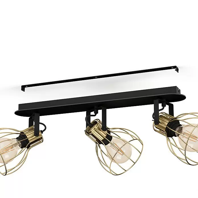 Eglo Sambatello Deckenstrahler - 120 W, L x B x H: 70 x 28 x 26 cm, Schwarz/Messing-gebürstet, E27, 3 Stk. - Detailaufnahme