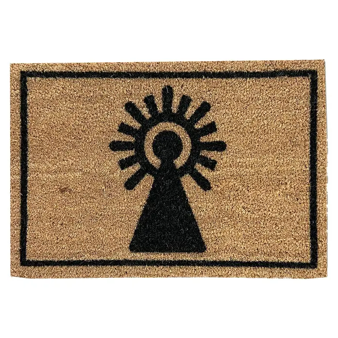 Felpudo Pilarica - 60 x 40 cm, Coco Marrón/Negro - Felpudo de coco con un símbolo estilizado, perfecto para añadir un toque de estilo a tu entrada. Duradero y decorativo.