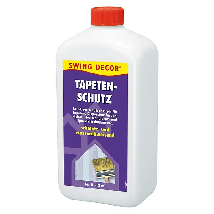 Swing Decor Tapetenschutz - 1 l - Flasche Swing Decor® Tapetenschutz, farbloser Schutzanstrich für Tapeten, Dispersionsfarben, dekorative Wandlasur und Spachteltechniken, schmutz- und wasserabweisend.