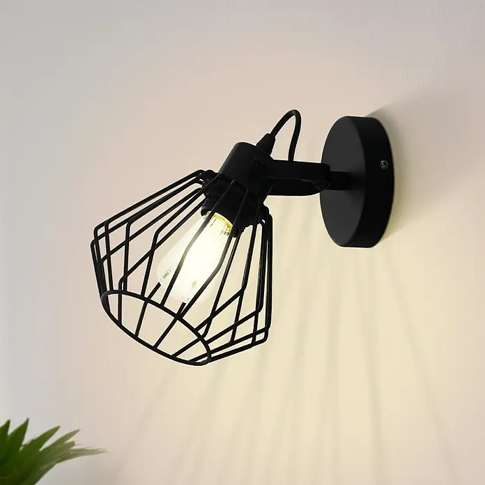 Eglo Deckenstrahler TABILLANO - Schwarz, E27, 1 Stk. - Schwarze Wandleuchte mit Käfigschirm und warmem Licht, die eine gemütliche Atmosphäre schafft. Perfekt für moderne Innenräume.