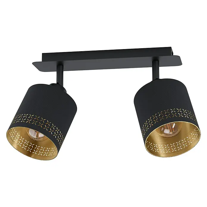Eglo Esteperra Deckenstrahler ESTEPERRA - 56 W, Schwarz, E27, 2 Stk. - Moderne Deckenleuchte in Schwarz und Gold. Die Leuchte verfügt über zwei Lampenschirme mit dekorativem Muster und sorgt für stilvolle Beleuchtung.