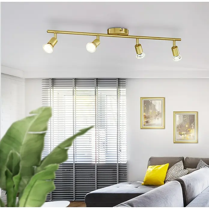 Eglo Buzz-LED Deckenstrahler BUZZ-LED - 11,2 W, Gold, GU10, 4 Stk. - Eine goldene Deckenleuchte mit vier Strahlern erhellt das moderne Wohnzimmer und setzt elegante Akzente im Raumdesign.