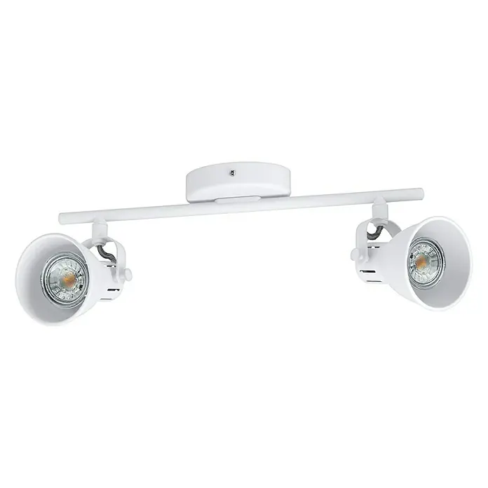 Eglo Seras 1 Deckenstrahler SERAS 1 - 6 W, Weiß, GU10, 2 Stk. - Weiße Deckenleuchte mit zwei Strahlern. Die LED-Strahler sind an einer Stange befestigt, die wiederum an der Deckenhalterung montiert ist.
