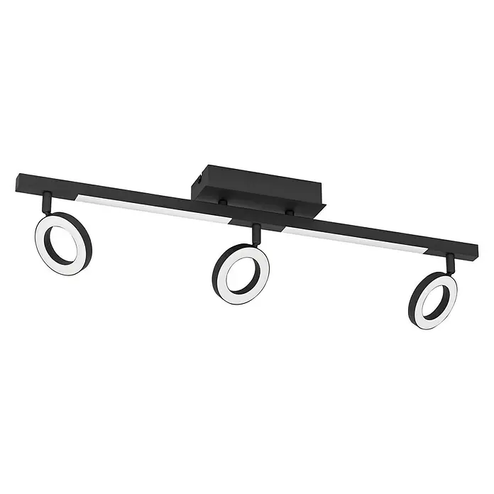 Eglo Cardillio 2 LED-Deckenstrahler - 16,2 W, L x B x H: 38,5 x 8,5 x 17,5 cm, Schwarz, Warmweiß, 5 Stk. - Moderne schwarze LED-Deckenleuchte mit drei runden Lichtelementen, die ein helles und stilvolles Licht erzeugt. Ideal für Wohn- und Arbeitsbereiche.