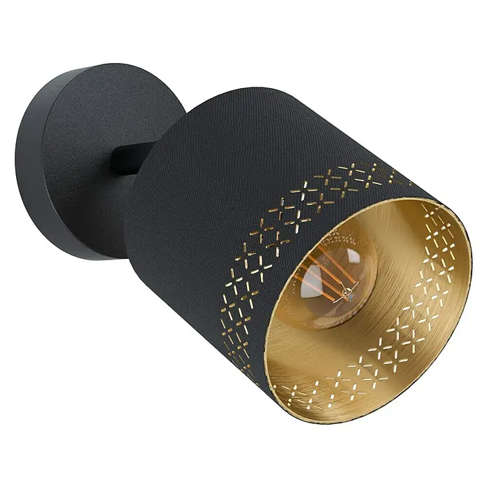 Eglo Esteperra Deckenstrahler ESTEPERRA - 28 W, Schwarz, E27, 1 Stk. - Elegante schwarze Wandleuchte mit goldenem Innenraum und dekorativen Ausschnitten, die warmes Licht spendet. Stilvolle Beleuchtung für jeden Raum.